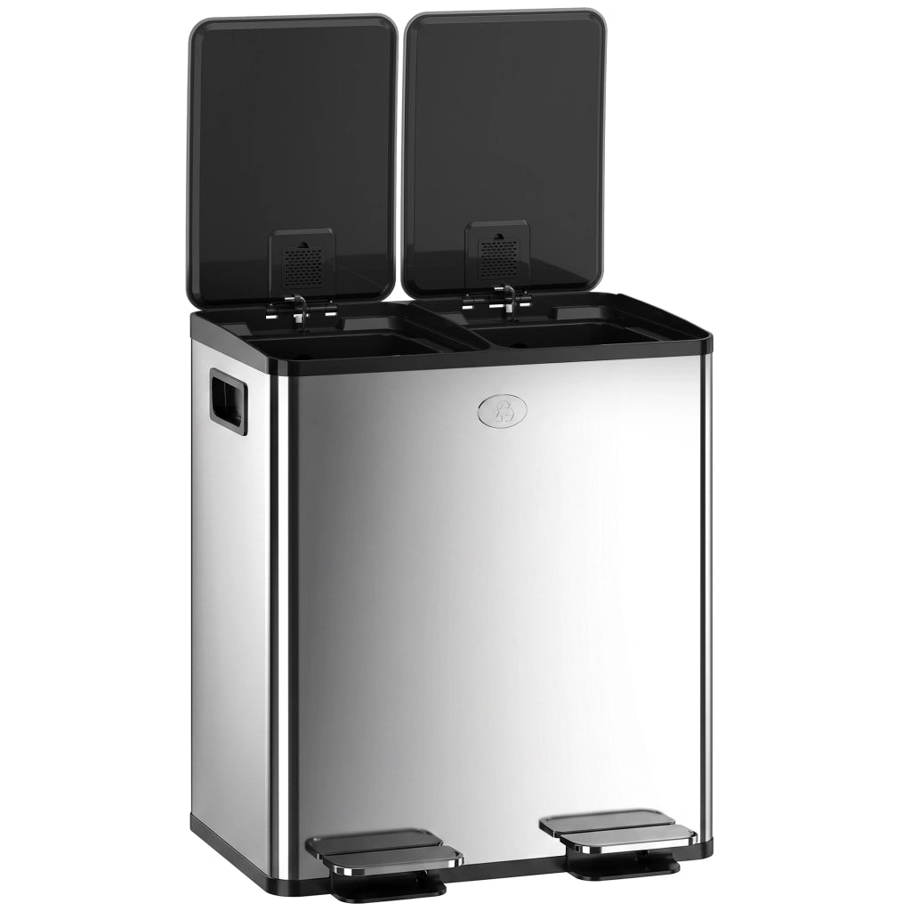 Pattumiera doppia 2x20L ¨C Xylo ¨C apertura a pedale, acciaio inox e plastica, argento