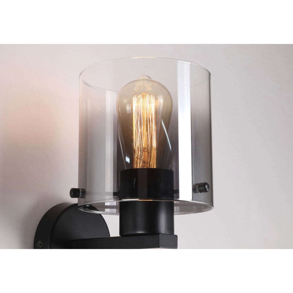 Lampada da parete Sweden 1Lt - Nero opaco e vetro fumé