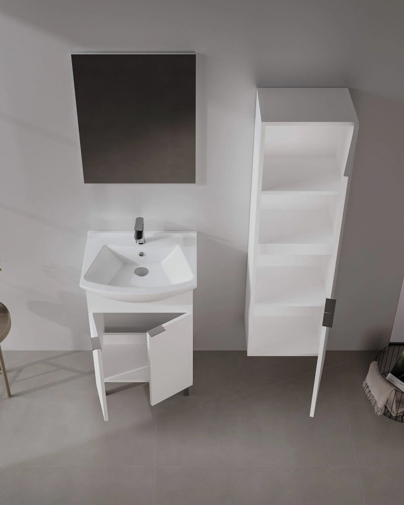 Set mobile lavabo con specchio (2 pezzi) "Purus 55" - 55 x 2 x 83 cm - Bianco