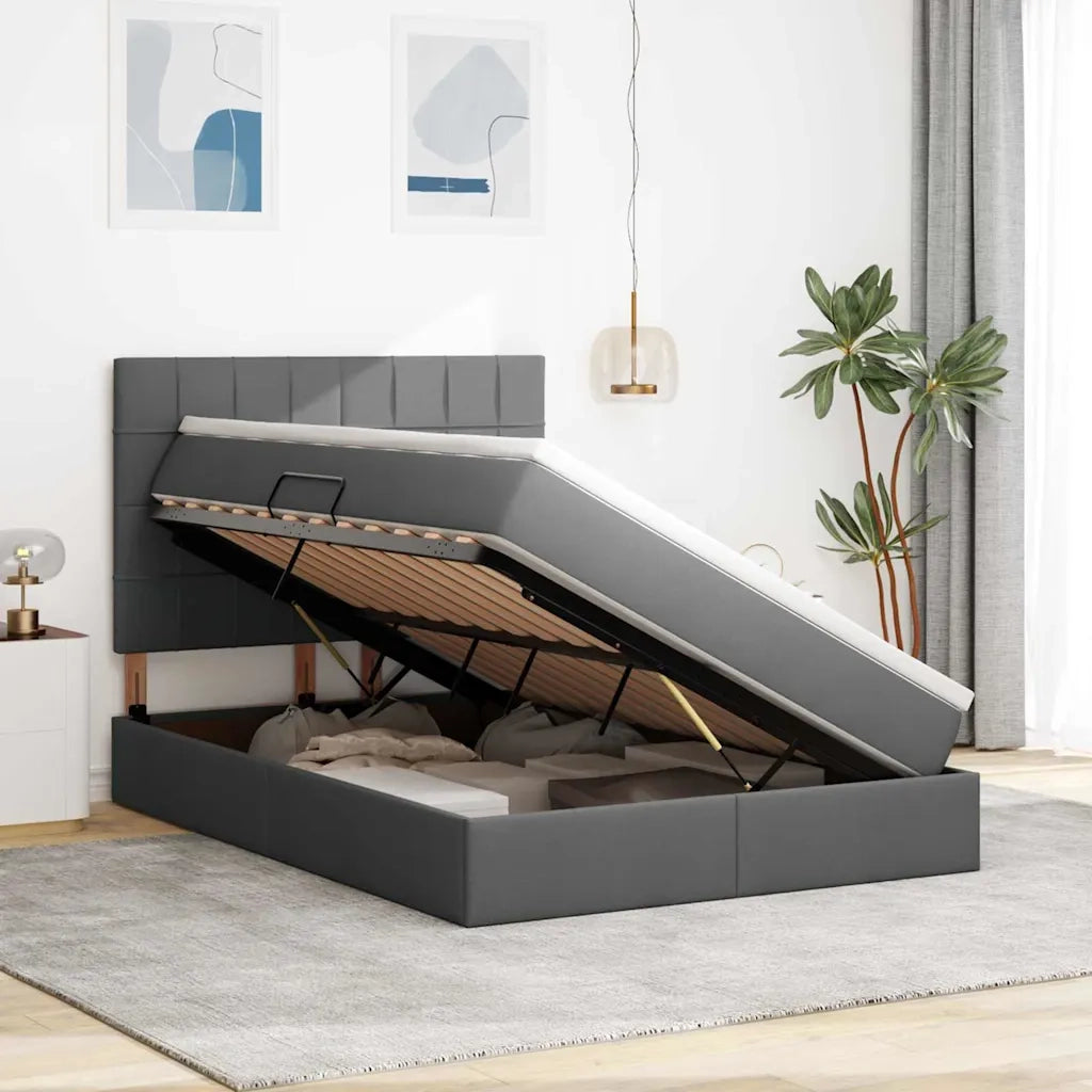 Letto con contenitore e LED con led Grigio scuro 140 x 200 cm