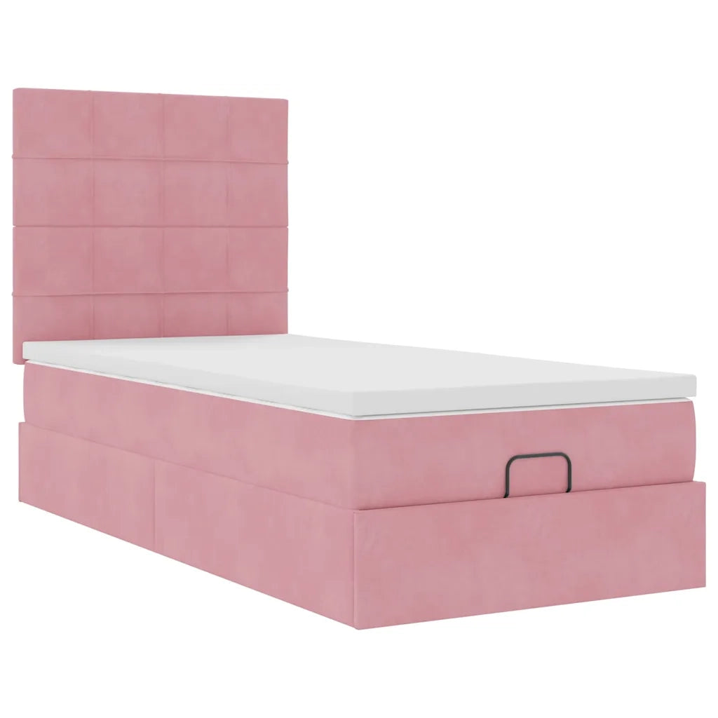 Struttura Letto Pouf con Materassi Rosa 80x200 cm Velluto 3314287