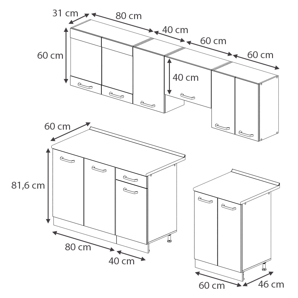 Vicco Cucina componibile Antracite 240 cm , PL Marmo