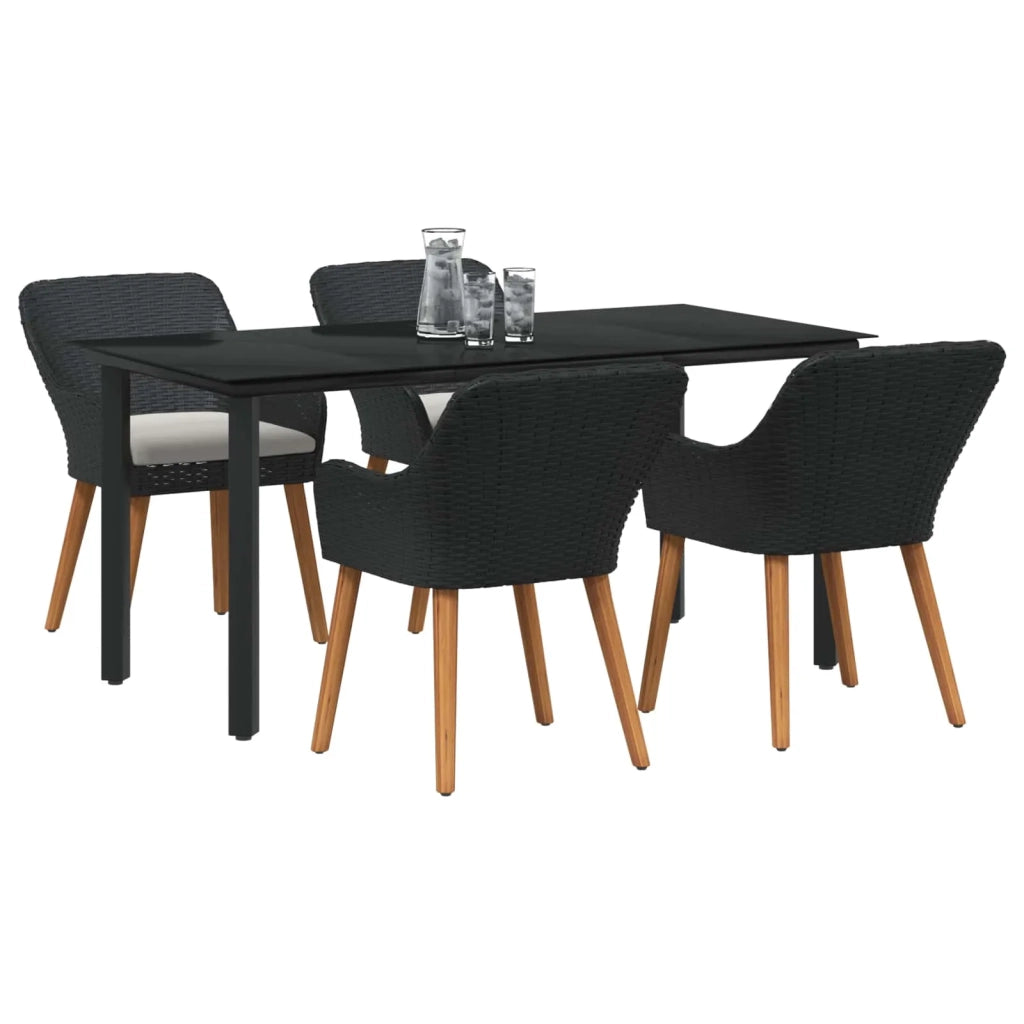 Set da Pranzo per Giardino con cuscino 5 pcs Nero polyrattan