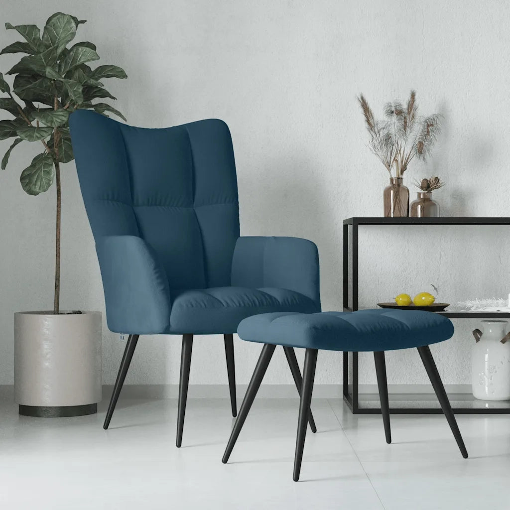 Poltrona Relax | Sedia Relax con Poggiapiedi Blu in Velluto