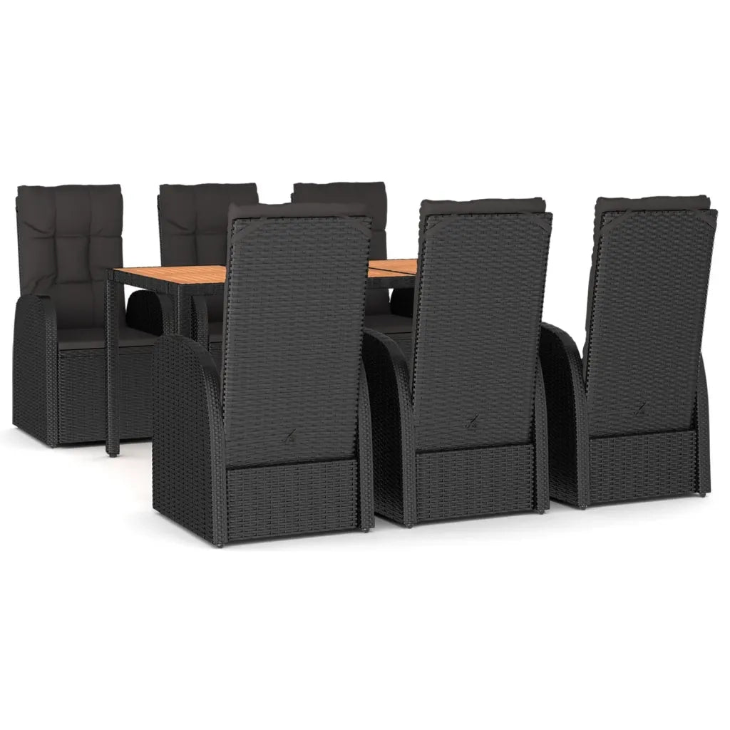Set da Pranzo da Giardino 7 pz Nero con Cuscini in Polyrattan 3157601