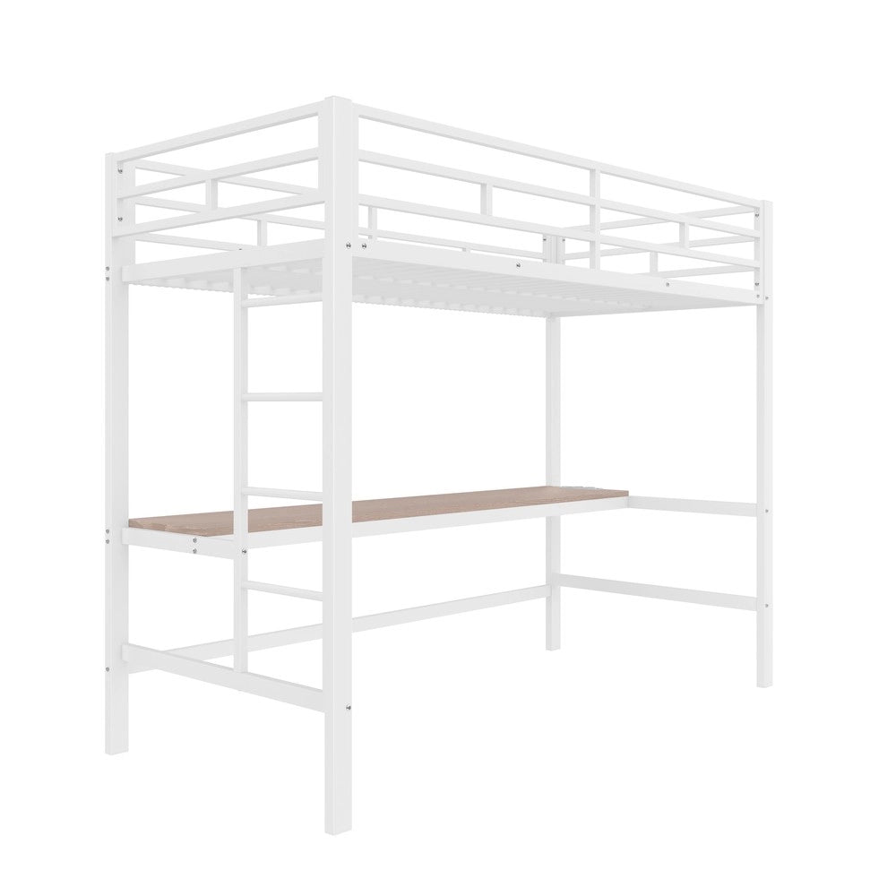 Letto a Soppalco con LED, USB e Luce App ¨C MINIMAL ¨C Metallo Bianco 90x200