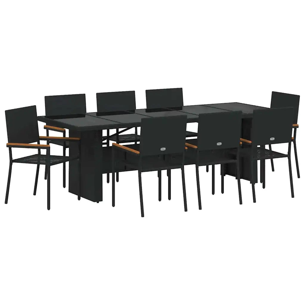 Set da Pranzo per Giardino 9 pcs Nero polyrattan 3365414