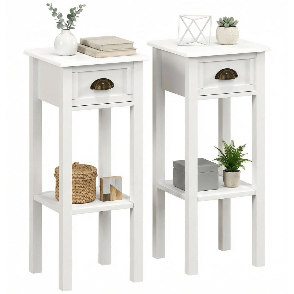 Comodino con Cassetto e Ripiano ¨C Xylo ¨C Bianco 30x30x75 cm Set 2 Pezzi