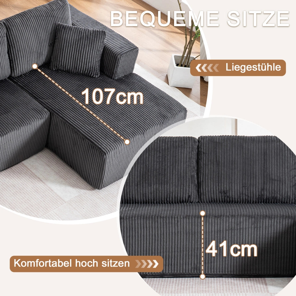 Divano Modulare U a 5 Posti in Tessuto con Chaise Longue ¨C Xylo ¨C Grigio Chiaro