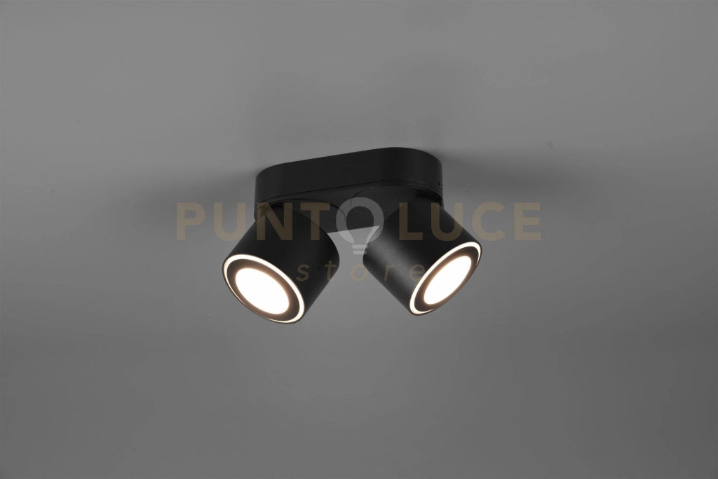 TAURUS BARRA 2 SPOTS LED 10W 900lm, 3000K IN METALLO NERO ORIENTABILE GIREVOLE BI-EMISSIONE INTERRUTTORI SEPARATI L. 18CM