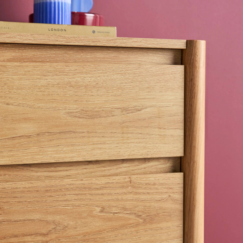 Comodino decorazione legno 2 cassetti, marrone naturale