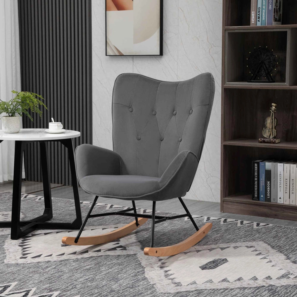Poltrona a Dondolo in Velluto ¨C Minimal ¨C Grigio Scuro