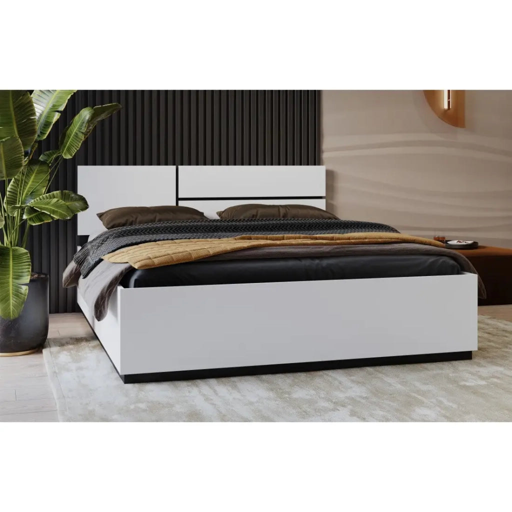 Letto HAVANA 160x200 bianco e nero con doghe – Design moderno e comfort ottimizzato