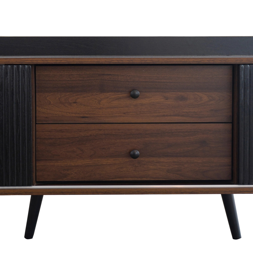 Cassettiera per TV nera e legno; truciolato; lunghezza 160 cm