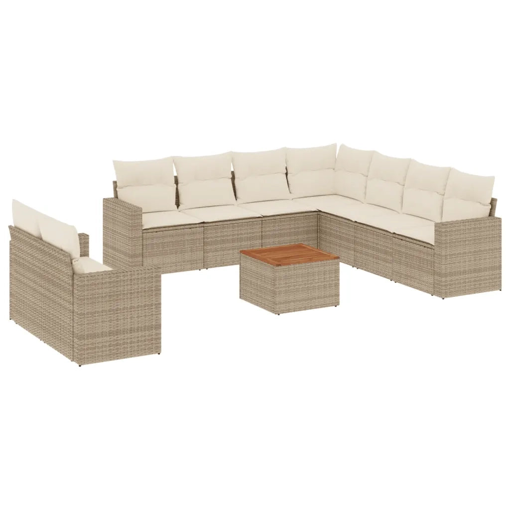 Set Divano da Giardino 10 pz con Cuscini Beige in Polyrattan 3224189
