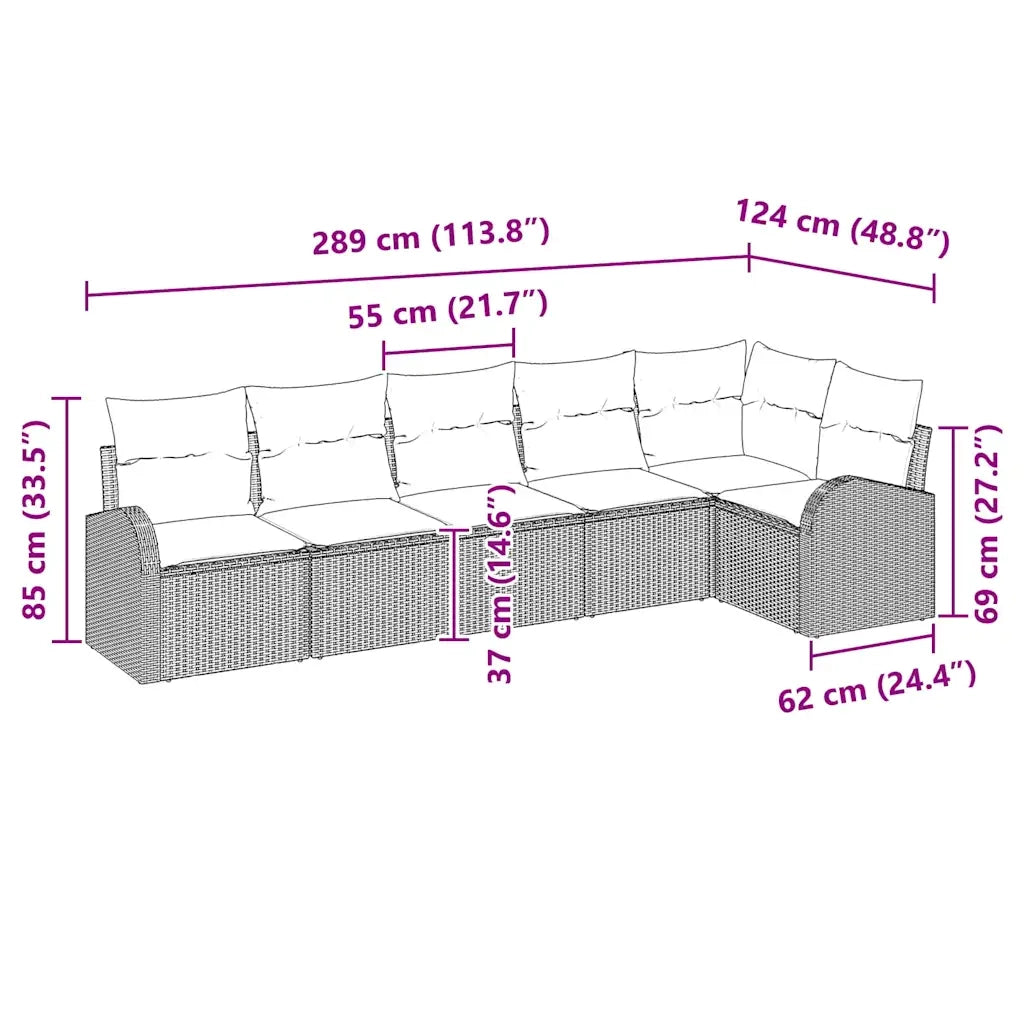 Set Divano da Giardino con cuscino 6 pcs Nero Poly Rattan 3346057