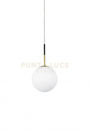 JUGEN SOSPENSIONE 1 LUCE OTTONE ATTACCO E27  SFERA BIANCO OPACO D. VETRO 30CM