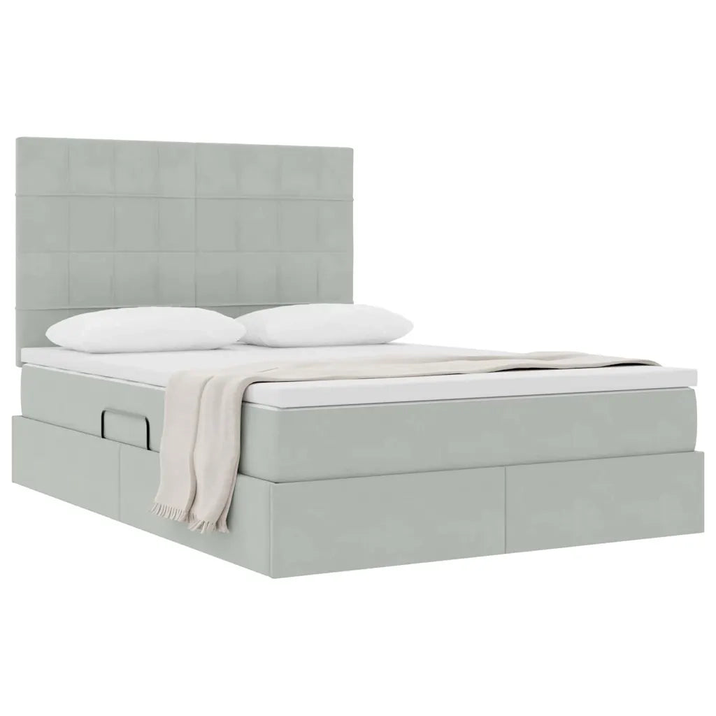 Letto con contenitore e materasso Grigio chiaro 140 x 200 cm