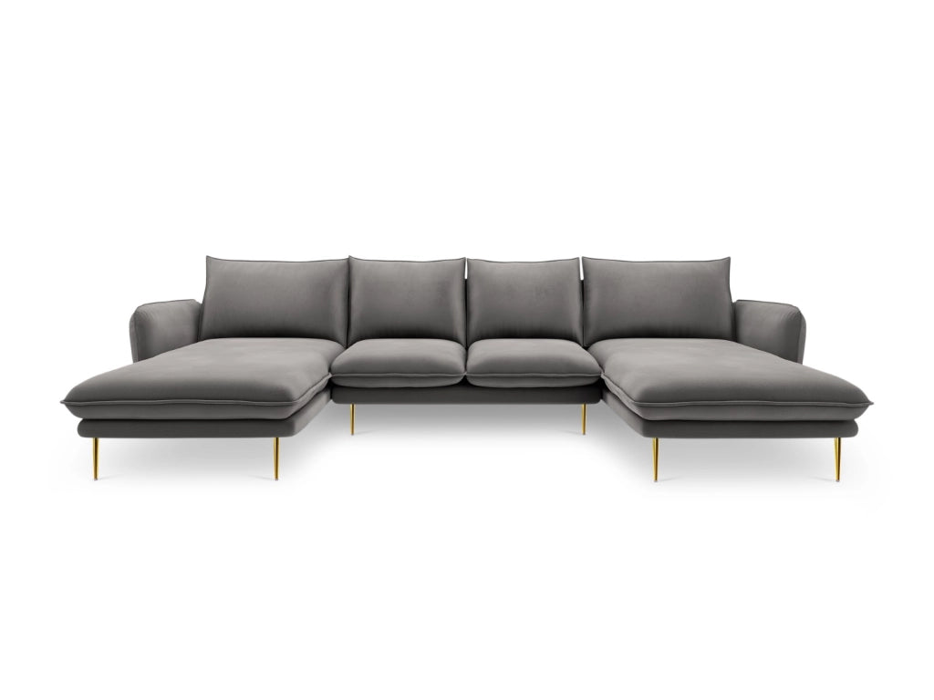 Cosmopolitan Design - Divano panoramico "Vienna" 6 posti in velluto grigio chiaro 
