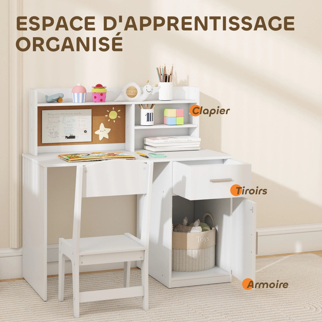 Scrivania per bambini con sedia, tiroir e scaffale ¨C Minimal ¨C bianco
