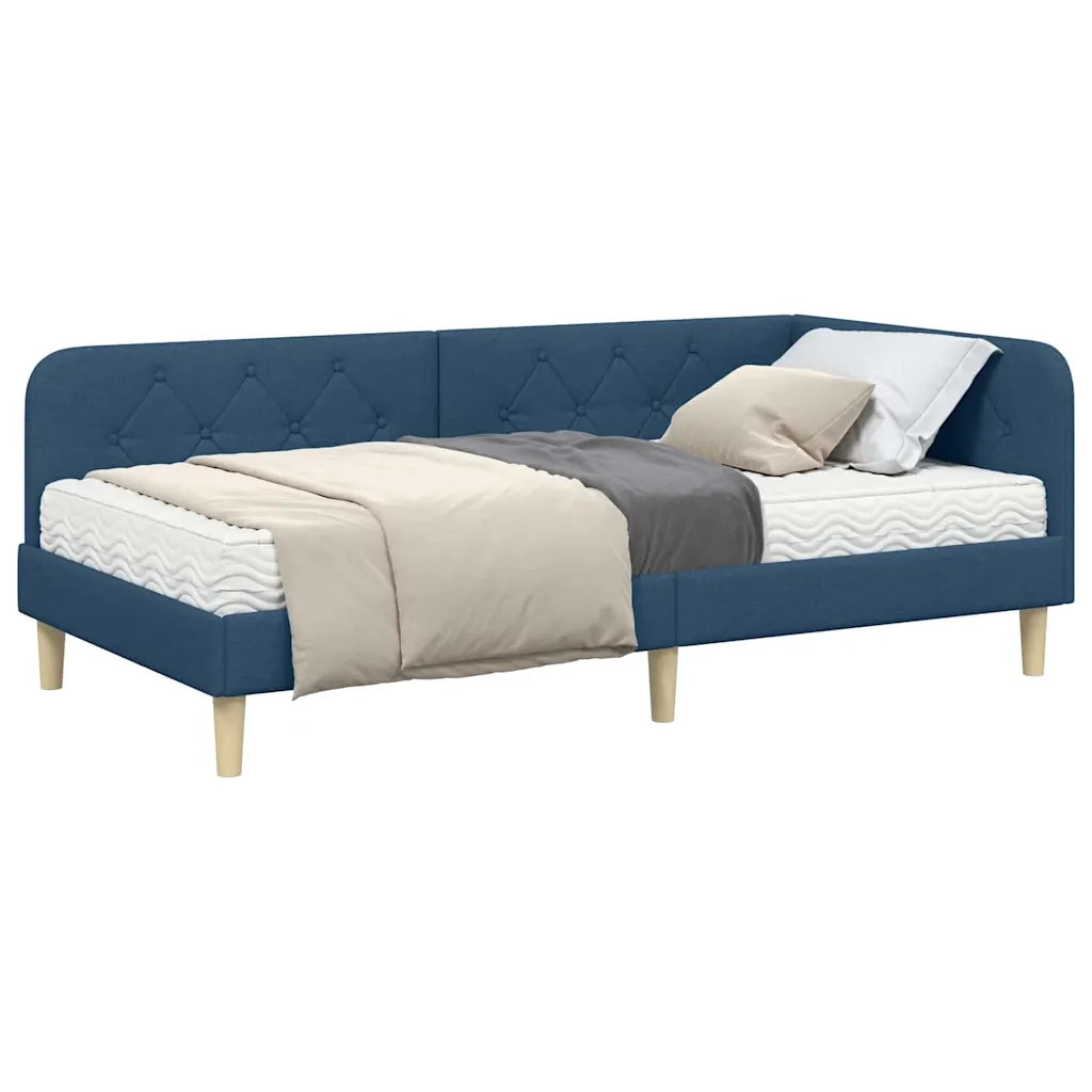 Cornice del letto ad angolo Blu 90 x 190 cm Tessuto