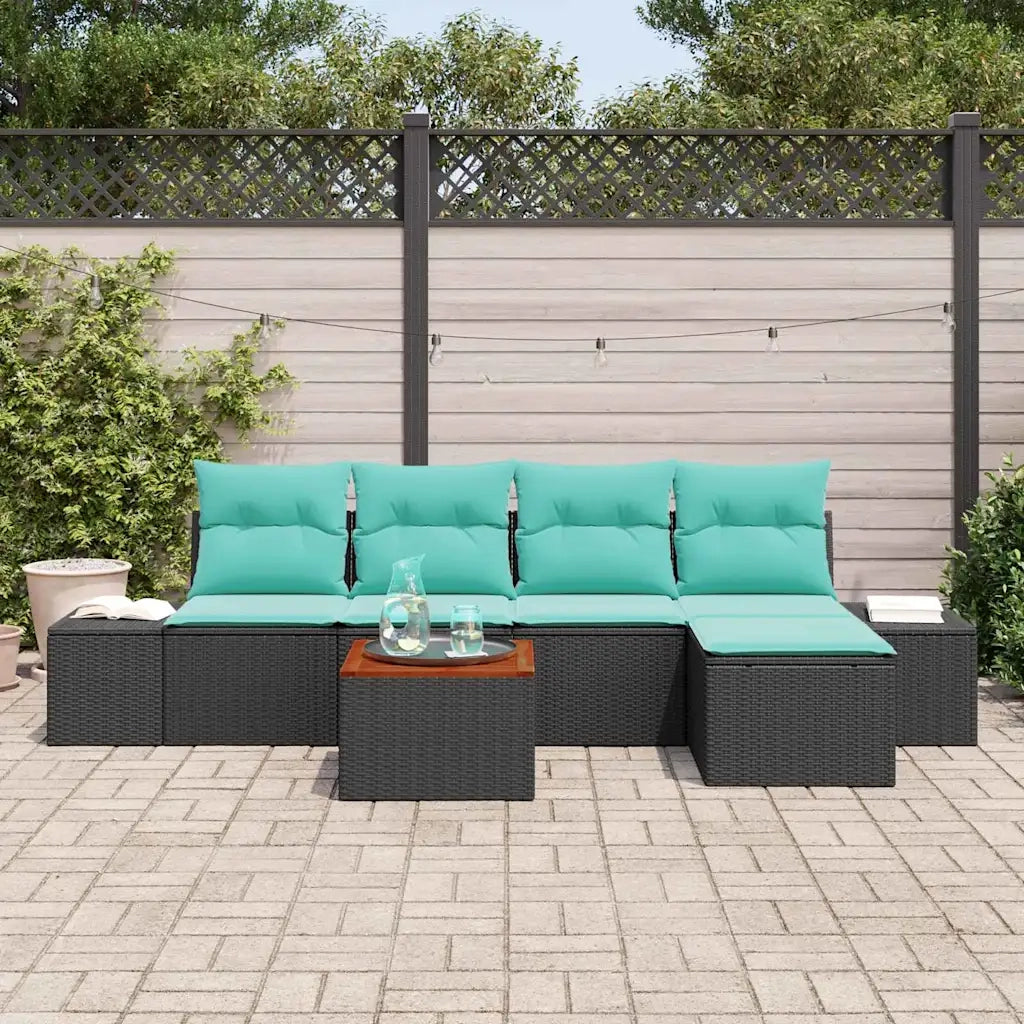 Set Divano da Giardino 6 pz Nero e Turchese polyrattan 3356618