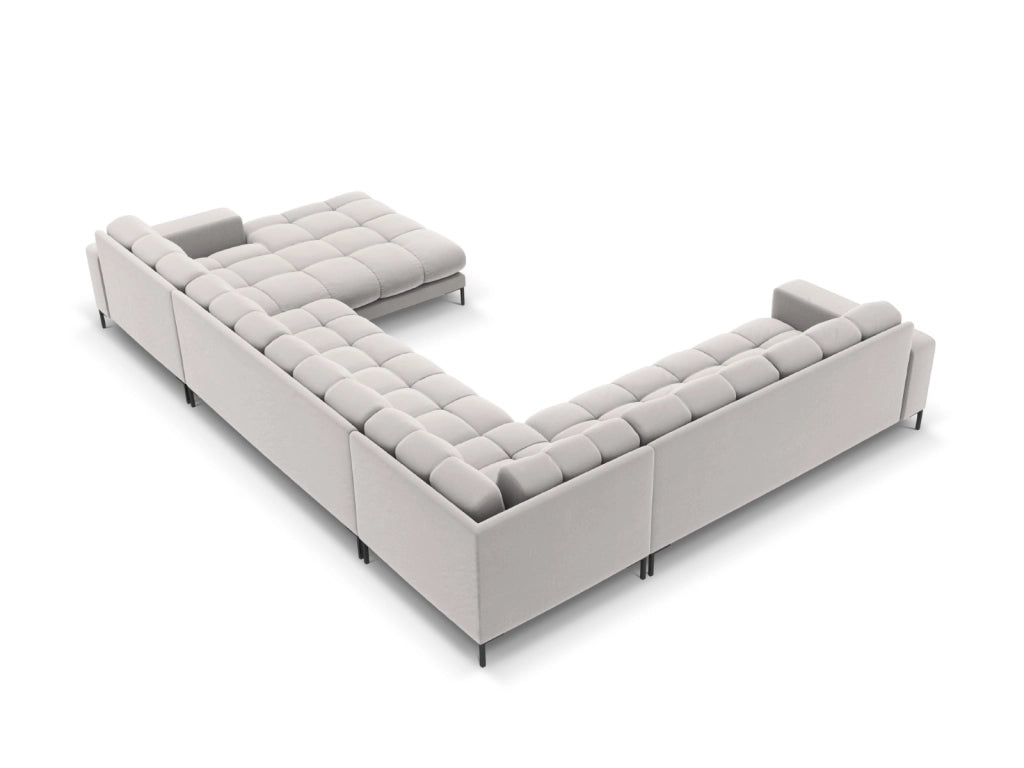 Cosmopolitan Design - Divano panoramico sinistro "Bali" 7 posti in velluto argento 
