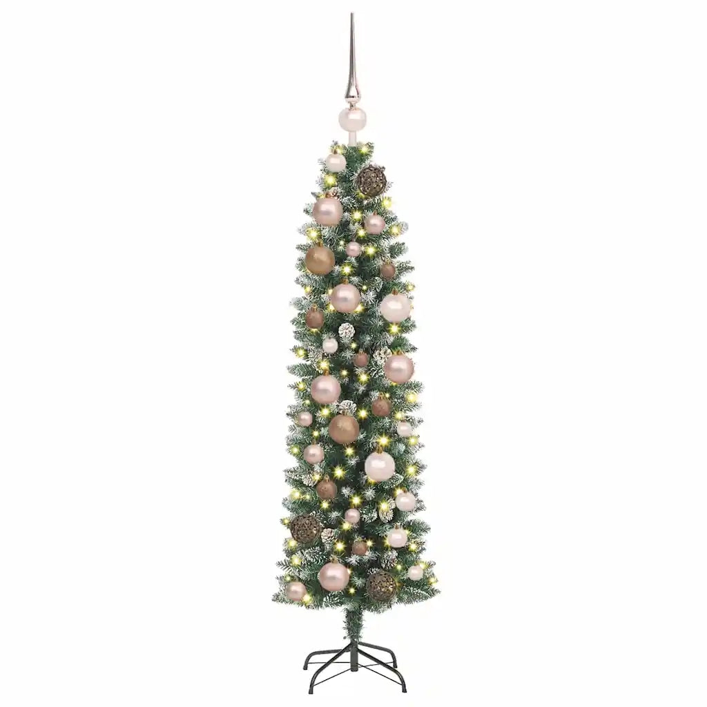 Albero di Natale Artificiale Sottile Verde e Bianco 120 cm 3395267