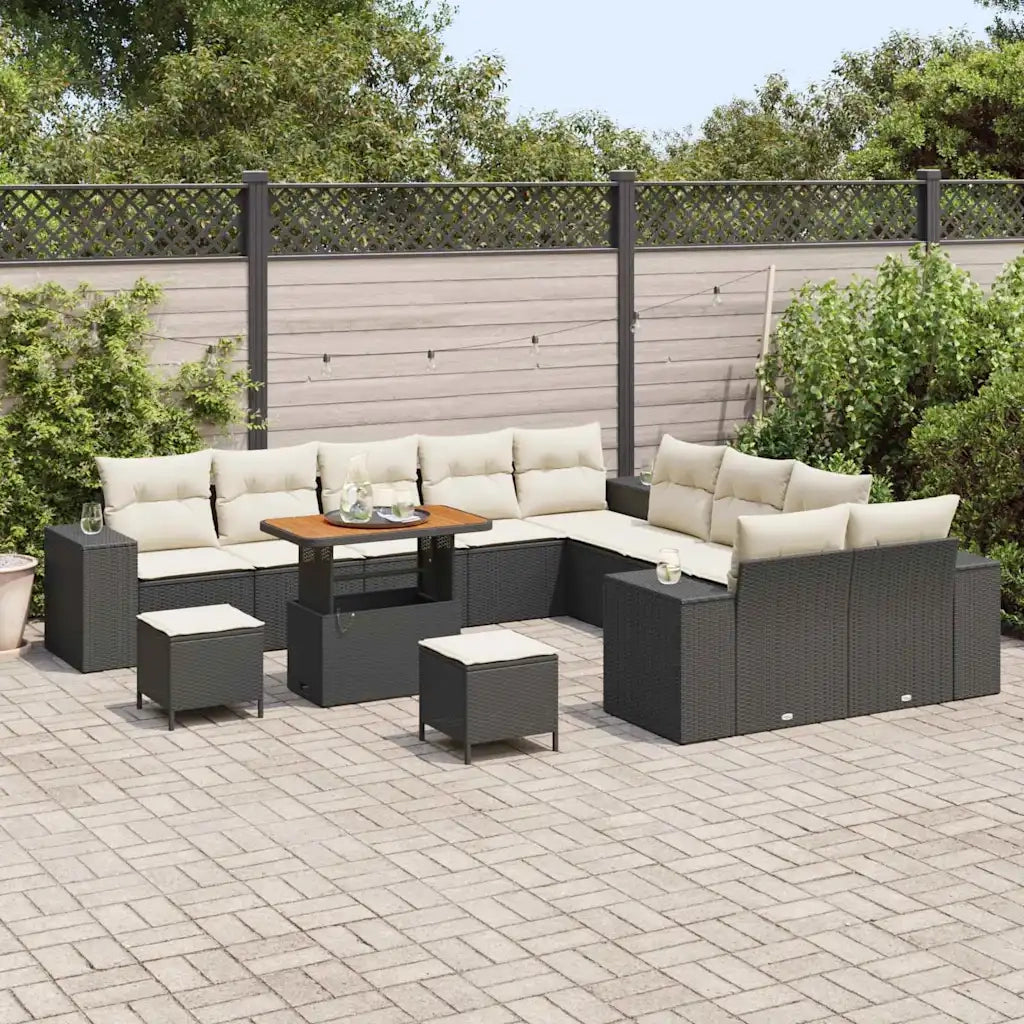 Set Divano da Giardino con cuscino 13 pcs Nero polyrattan 3362065