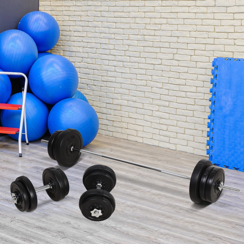 Set Bilanciere e Dischi 65kg con 2 Manubri ¨C Minimal ¨C Acciaio e Plastica