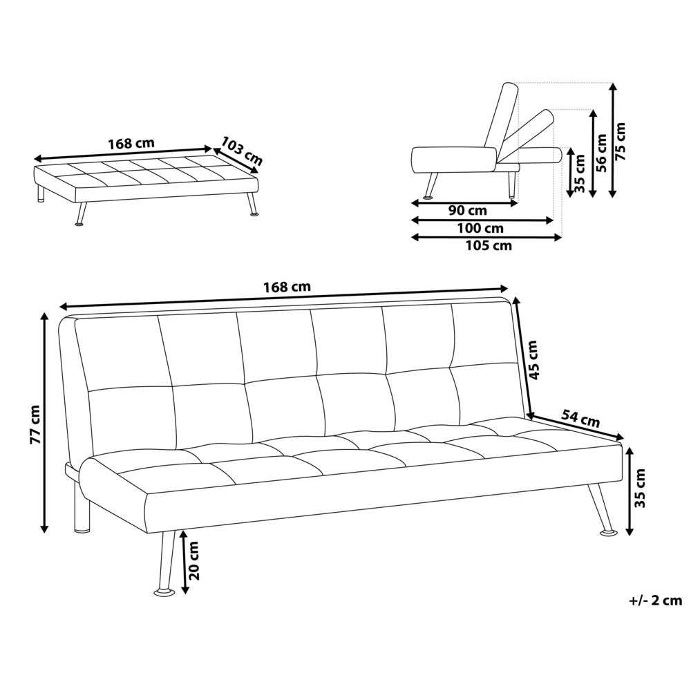 Divano Letto marrone dorato 3 Posti Imbottito Trapuntato Gambe In Metallo Click Clack