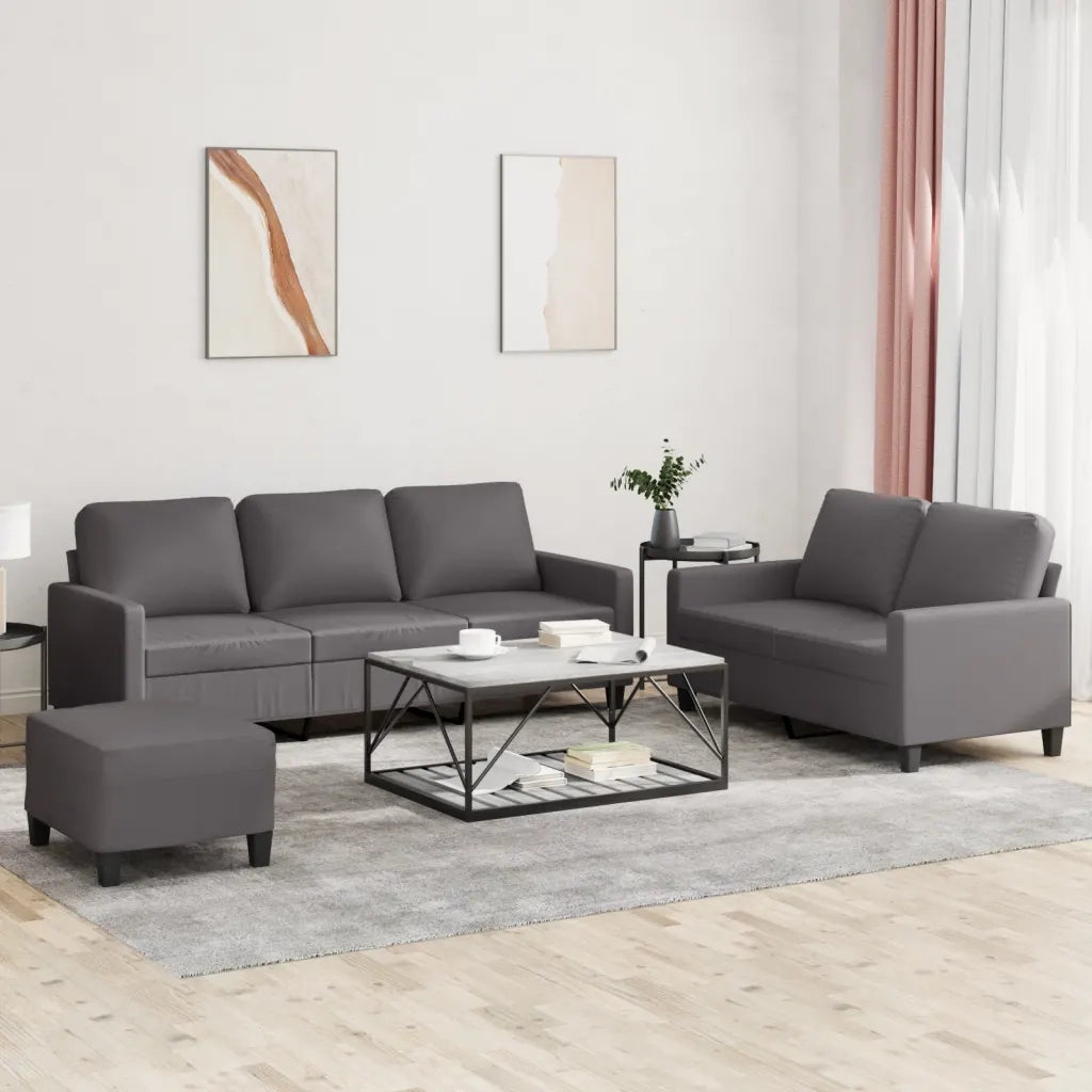 Set di Divani 3 pz con Cuscini Grigio in Similpelle