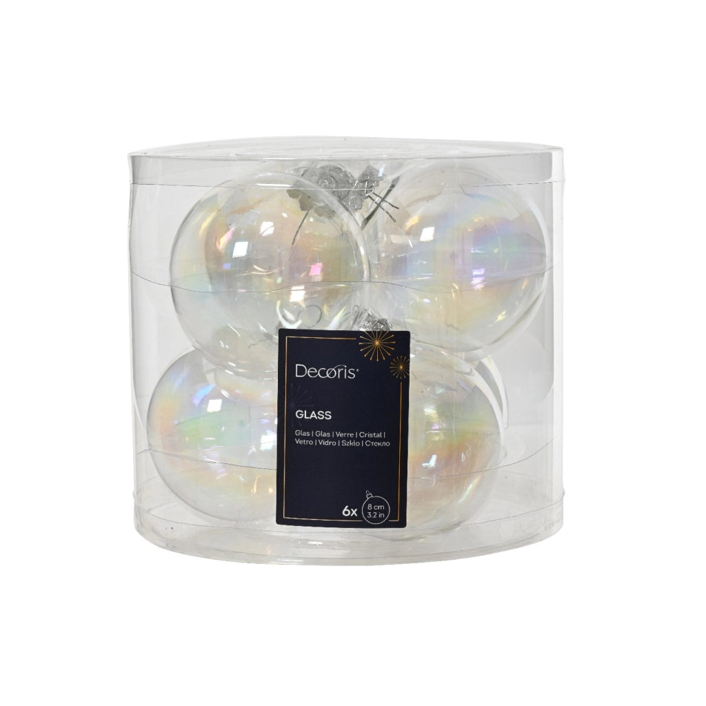 Box 6 Palline Vt trasp/iridesc d8cm