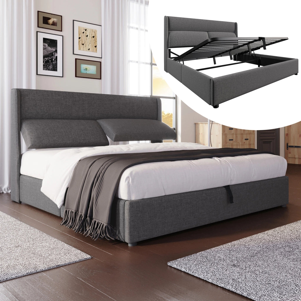 letto imbottito lino grigio 160 x 200 cm