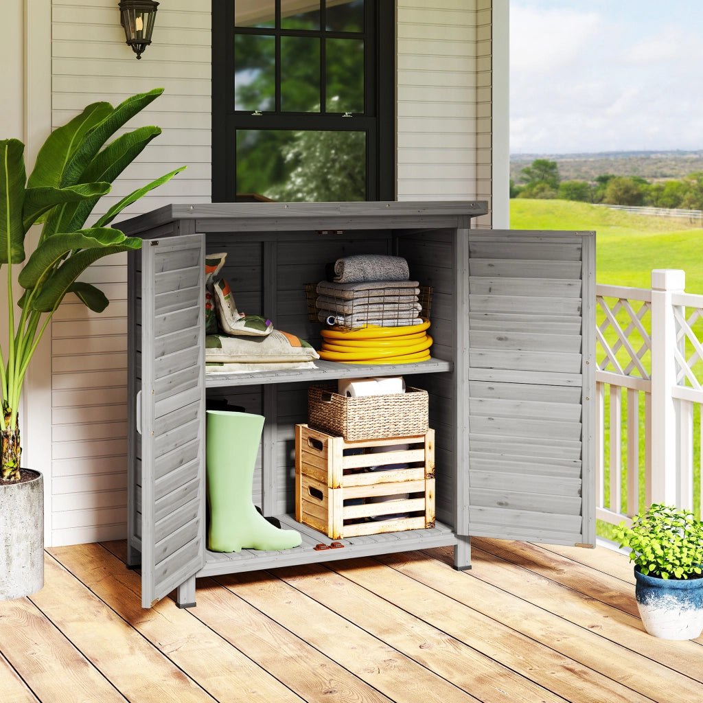 Armadio da Giardino 87x46,5x96,5 cm con Porte a Persiana e 2 Ripiani in Legno di Abete Grigio