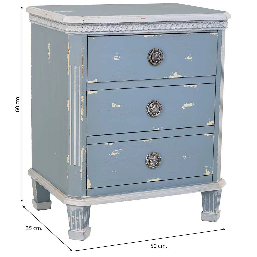 Comodino in legno con 3 cassetti 50x35x60 blu