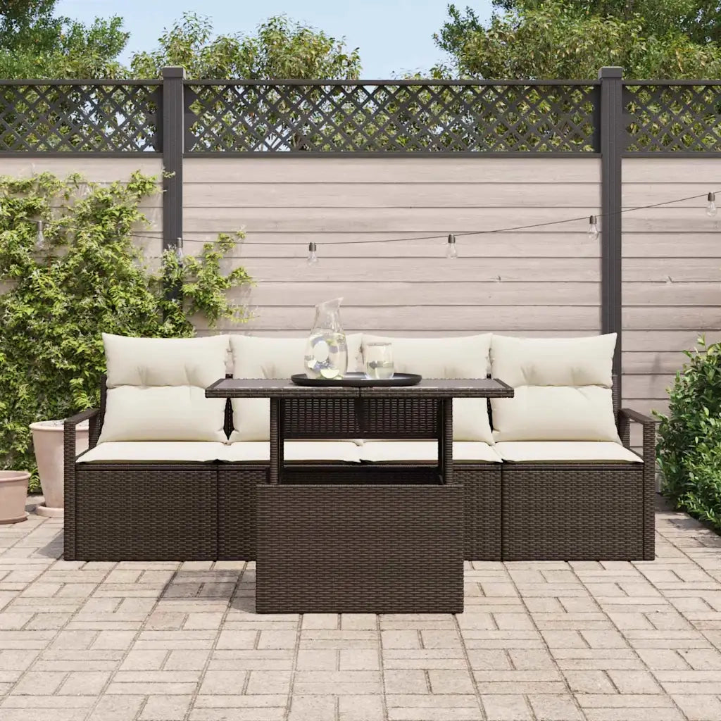 Set Divano da Giardino 5 pcs Marrone Poly Rattan