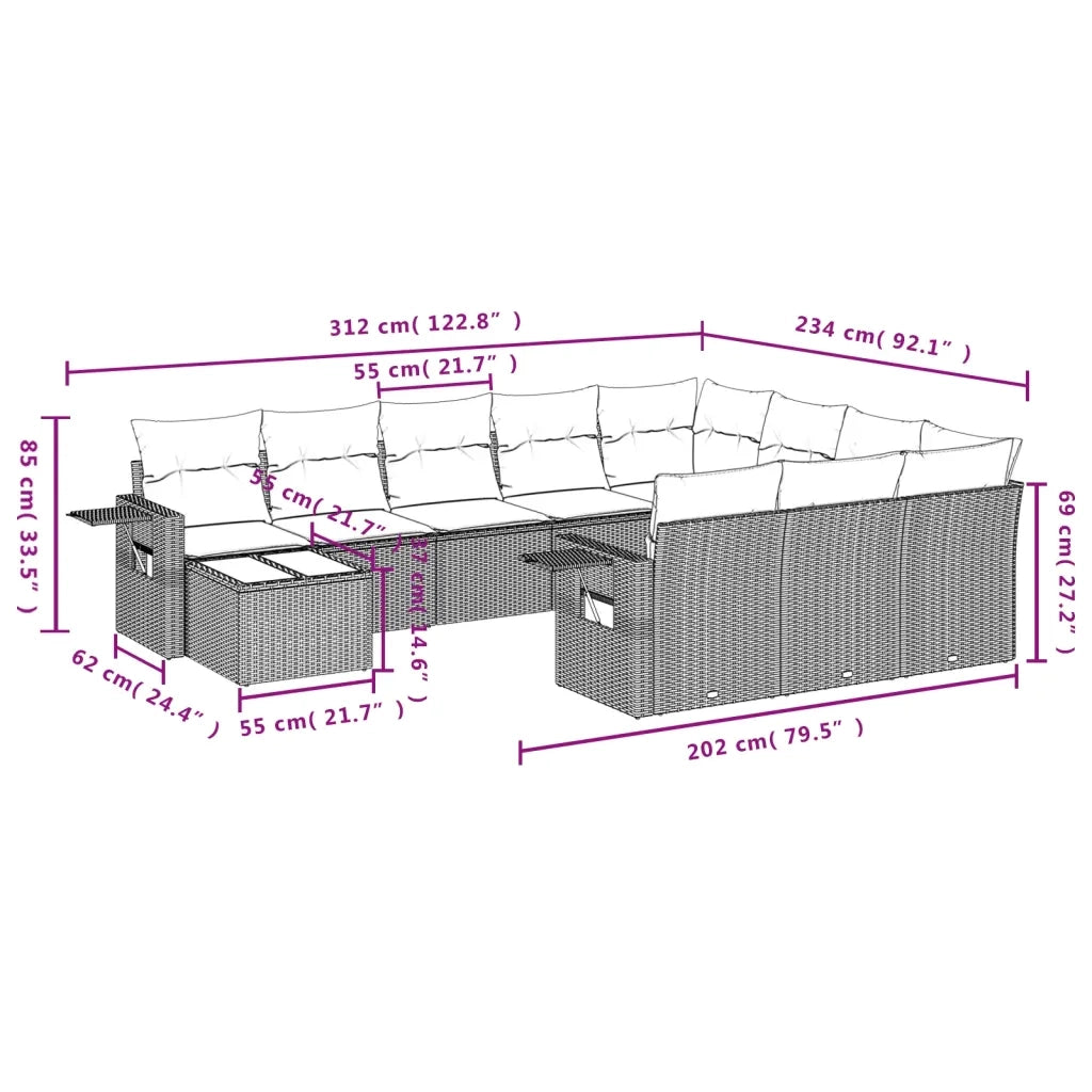 Set Divani da Giardino 11 pz con Cuscini in Polyrattan Nero 3253063