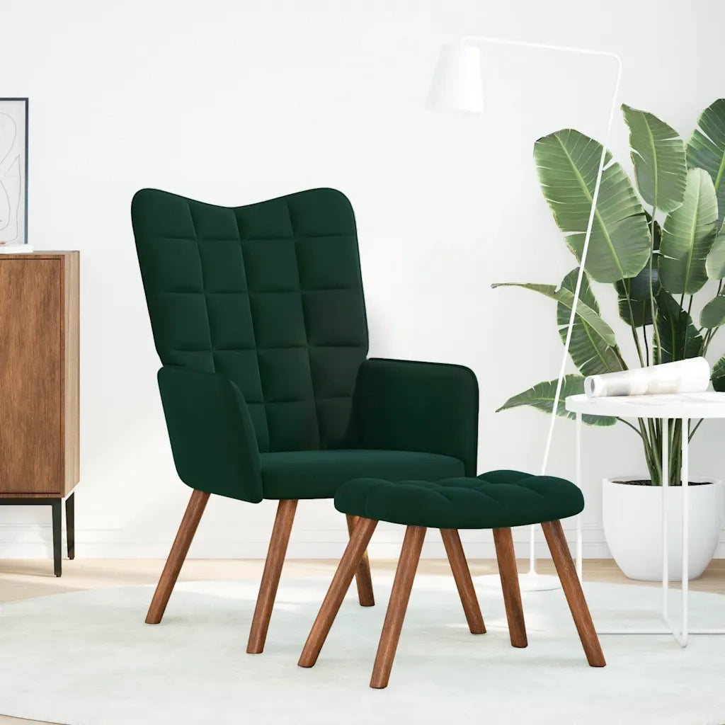 Poltrona Relax | Sedia Relax con Sgabello in Velluto Verde Scuro