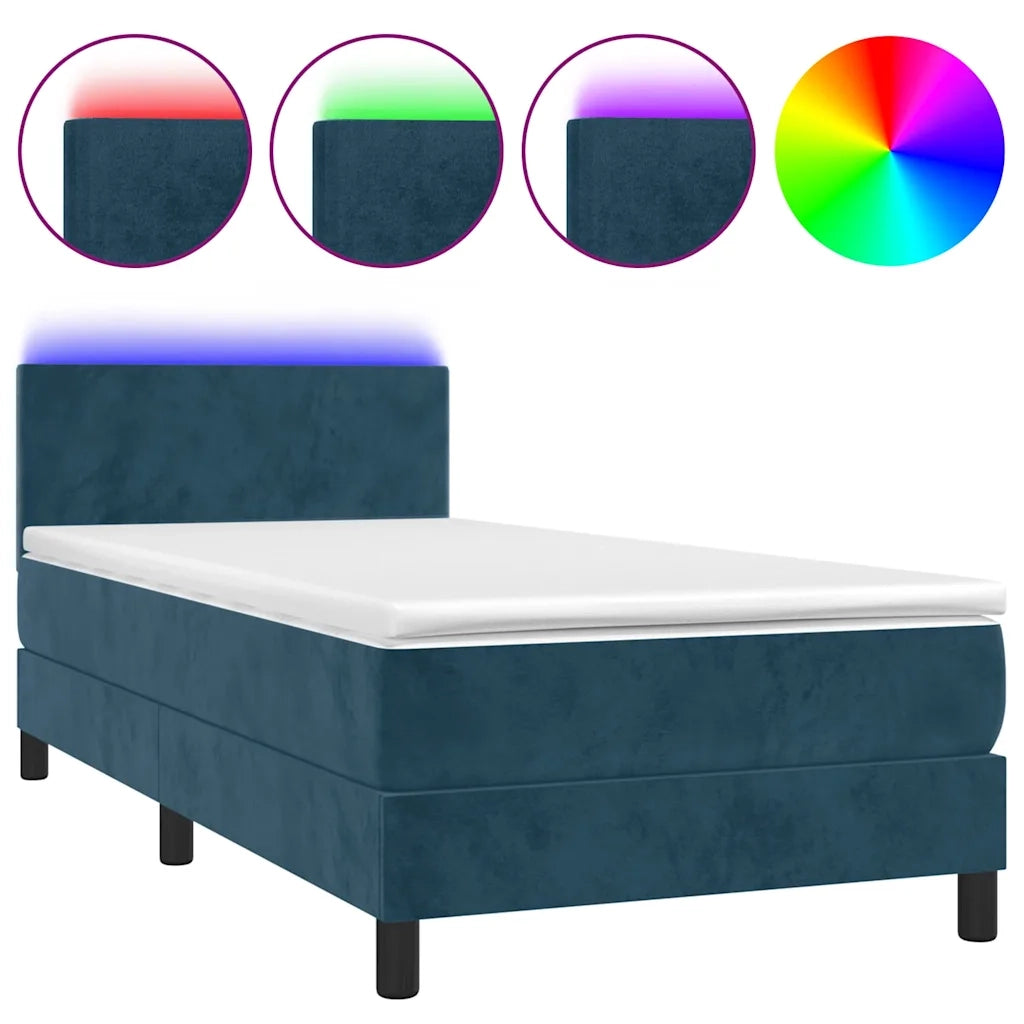 Letto a Molle con Materasso e LED Blu Scuro 90x190cm in Velluto 3134259