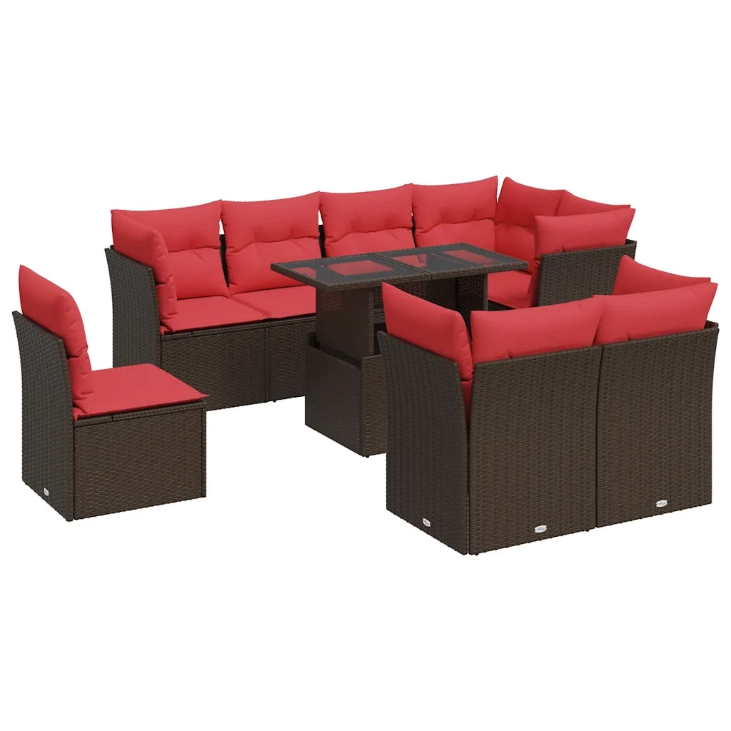 Set Divani Giardino 9 pz con Cuscini Marrone Polyrattan Acacia 3326185