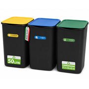 Set 3 Pattumiere Bidoni Raccolta Differenziata Spazzatura da 50 L 37.5x36x62 cm