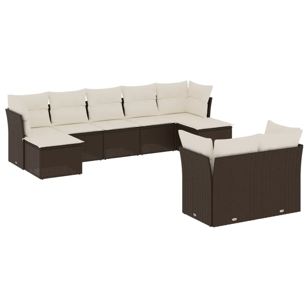 Set Divani da Giardino 9pz con Cuscini Marrone in Polyrattan