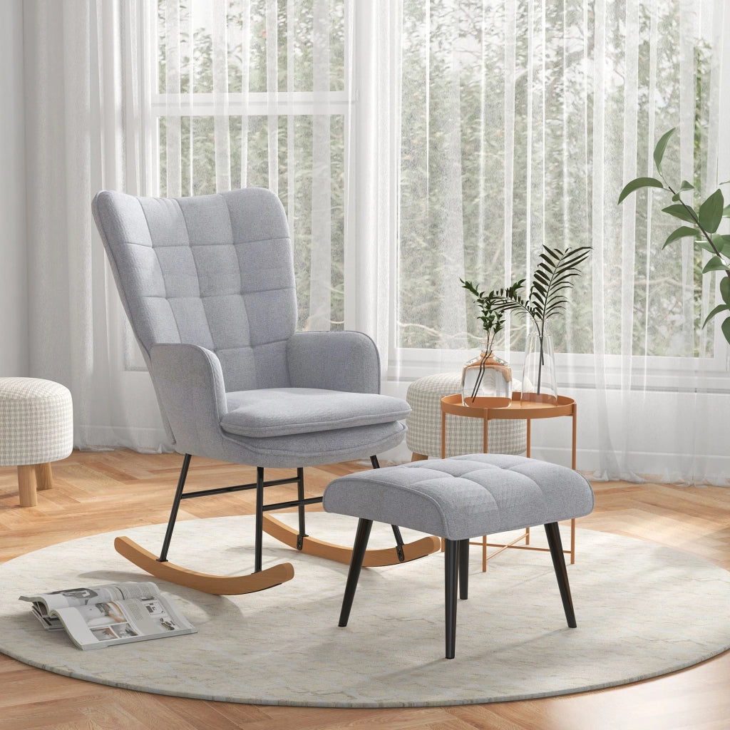 Poltrona Dondolo con Poggiapiedi e Braccioli ¨C Minimal ¨C Grigio Chiaro