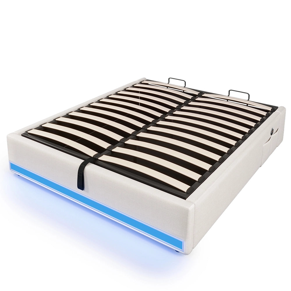 Letto contenitore - Xylo - 140x200 cm LED USB beige