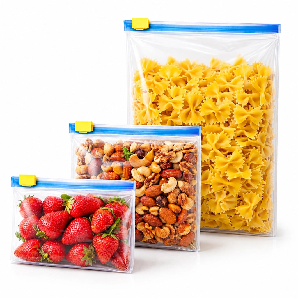 24 Sacchetti Alimenti Riutilizzabili Zip 3 Misure Freezer Frigo 69714
