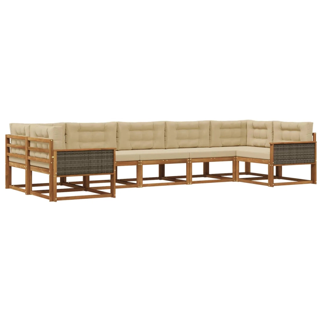 Set di divani da esterno con cuscino 7 pcs Naturale e Beige 3382861