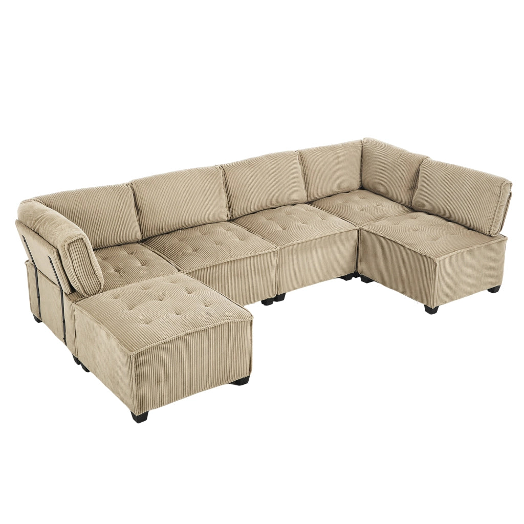 Sofa modulare 6 posti - Zephmum- Tessuto corda, ergonomico, stoccaggio, combinabile