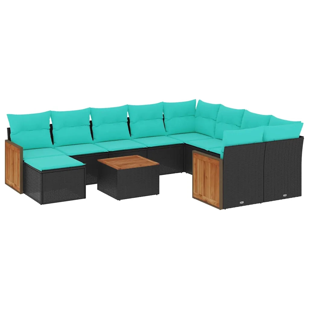 Set Divani da Giardino 11 pz con Cuscini Nero in Polyrattan 3228241
