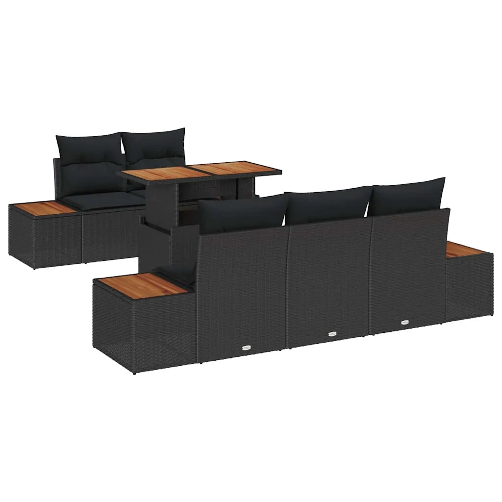 Set da Pranzo per Giardino con cuscino 6 pcs Nero e Marrone